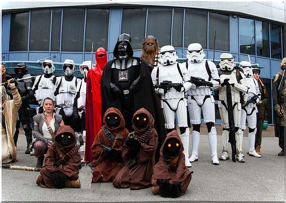 A group of people dressed as Star Wars characters
